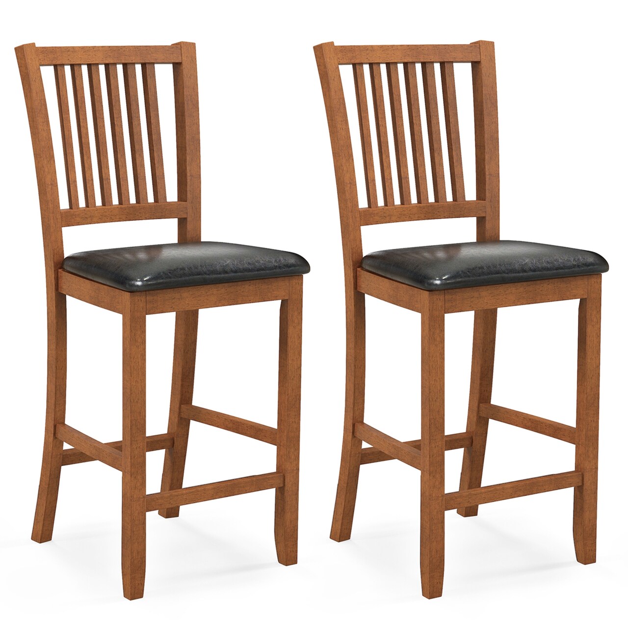 Costway 2-Piece 25.5" Bar Chair Set with Backrest Padded Seat Footrest Rubber Wood Frame